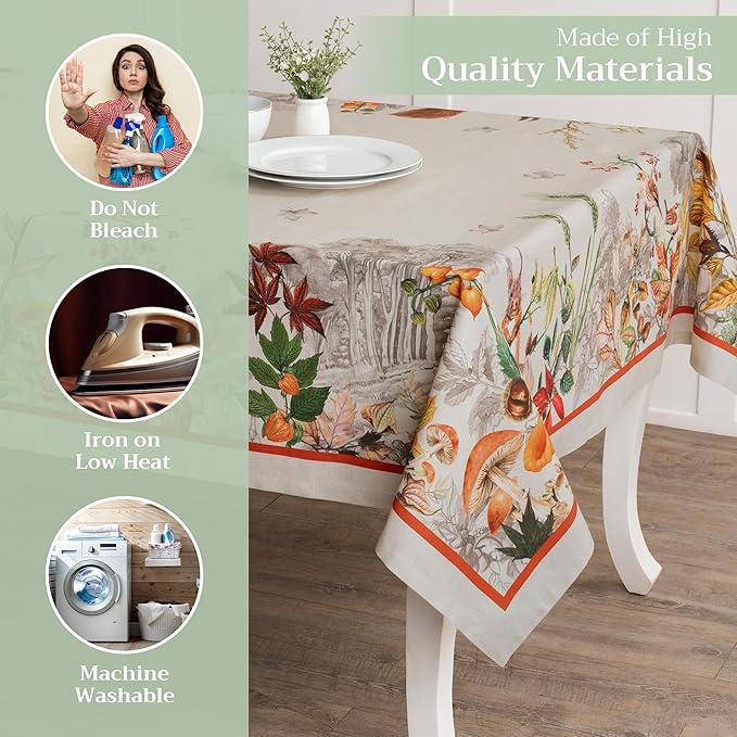 Maison d' Hermine Table Cloth Square Table 100% Cotton 60 x 60 Inches Fall Tablecloth Reusable Everyday Use for Thanksgiving Christmas Decorations Dining Farmhouse Party (Recolte)