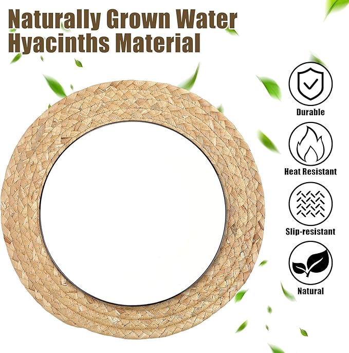 Kochorie Set of 12 Round Woven Placemats 12-Inch Natural Water Hyacinth Plant Placemats Hand-Woven Boho Rattan Placemat Wicker Weave Table Mats for Home Dinner Plates Holiday Supplies