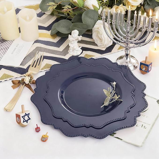 COLOSUS Navy Blue Disposable Plastic Party Plates Set Include 60pcs (30 guest) Dinner plate and Dessert Plate Heavy weight Party Dinnerware Plates