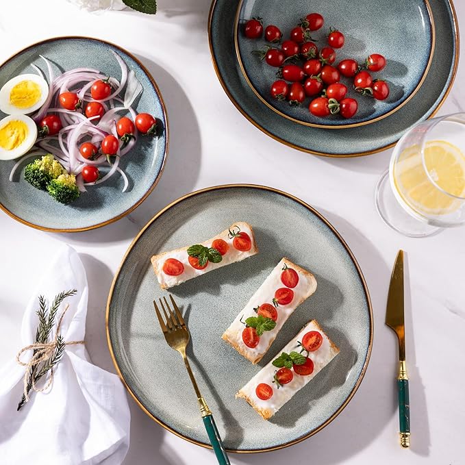 AmorArc Ceramic Plates Set of 6, 8.5 Inch Handmade Reactive Glaze Stoneware Plates set for Dessert, Salad, Appetizer, Small Dinner dishes, Microwave & Dishwasher Safe, Scratch Resistant