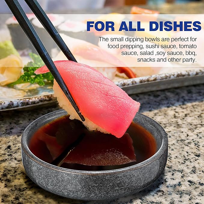 Roshtia 30 Pieces Ceramic Soy Sauce Dish 3.5 Inch Porcelain Dipping Bowls 3oz Multipurpose Small Bowl Mini Serving Dinnerware for Pinch Seasoning Appetizer Soy Sushi(Gray)