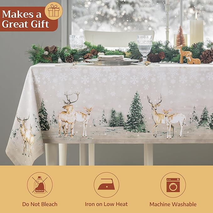 Maison d' Hermine Table Cloth Rectangle Table 100% Cotton 60 x 90 Inches Fall Tablecloth Reusable Everyday Use for Thanksgiving Christmas Decorations Dining Farmhouse Party (Deer in The Woods)