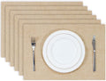 Kevin Textile Burlap Linen Placemats Set of 6 Heat Resistant Dining Table Cloth Place Mats Washable Kitchen Table Mats for Dinning Party Holiday Indoor Outdoor, 13 x19 inches, Cream Beige