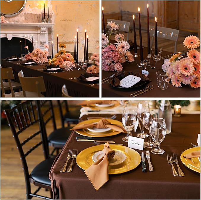 8 Pack Brown Tablecloth 60 x 102 Inch Rectangular Table Cloth for 6 Foot Rectangle Tables, Wrinkle Resistant Washable Rectangle Fabric Table Covers for Wedding Party Banquet Buffet and Camping