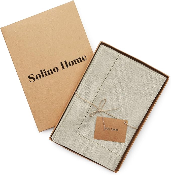 Solino Home Natural Linen Napkins Set of 6-100% Pure Linen Hemstitch Dinner Napkins 20 x 20 Inch for Spring, Easter - Classic Hemstitch