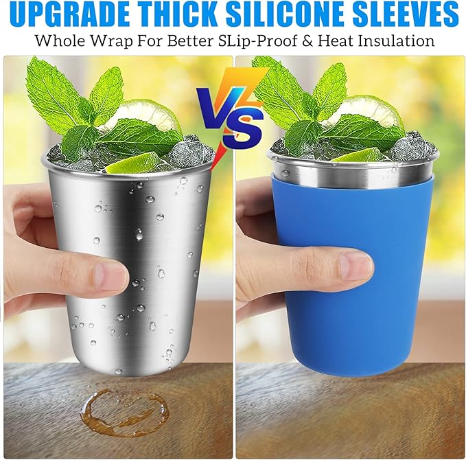 ShineMe 5Pack Kids Cups with Straws and Lids Spill Proof, 12oz Toddler Straw Cups with Colorful Silicone Sleeves, Unbreakable Stainless Steel Water Tumblers for Cold & Hot Drinks
