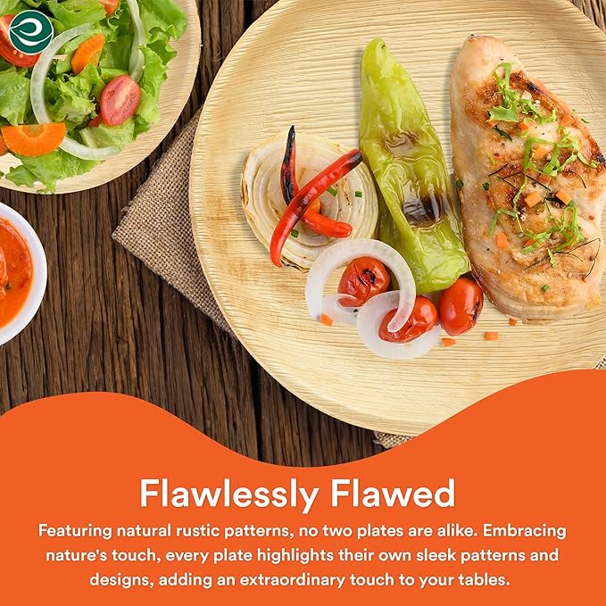 ECO SOUL Palm Leaf Plates 8"(50 Count) Round Compostable Bamboo Plates Heavy- Duty, Biodegradable Eco-Friendly Dinnerware for Christmas Party Dinner, Wedding, Holiday & Event