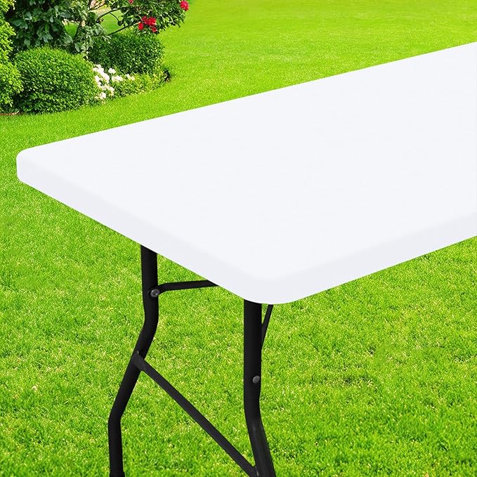 Smiry Rectangle Picnic Table Cloth, Waterproof Elastic Fitted Tablecloths for 4 Foot Tables, Washable Polyester Table Cover for Camping, Indoor and Outdoor (White, 24"x48")