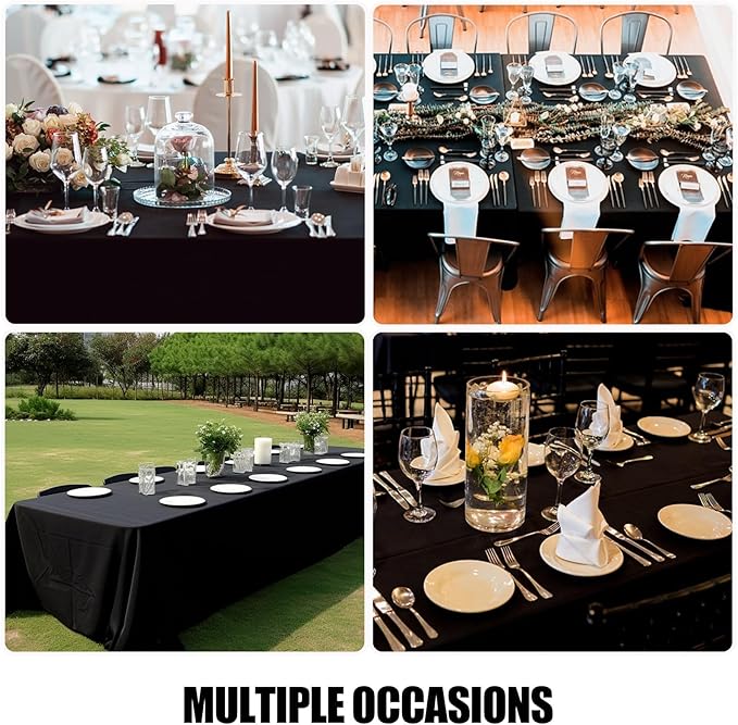 Smiry 4 Pack Rectangle Table Cloth, Waterproof Anti-Scratch Polyester Tablecloth, Decorative Washable Fabric Table Cover for Dining, Buffet, Parties and Outdoor, 54x78, Black