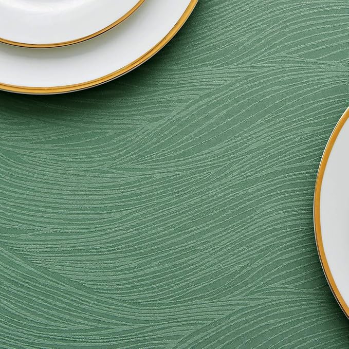 maxmill Jacquard Table Cloth Swirl Pattern Spillproof Wrinkle Resistant Heavy Weight Soft Tablecloth for Kitchen Dinning Tabletop Outdoor Picnic Rectangle 52 x 70 Inch Sage Green