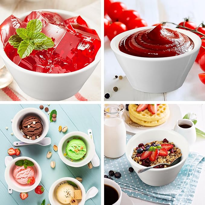 Domensi 12 Pcs 8 oz Porcelain Bowls Small Dessert Bowls Porcelain Broth Cups Soup for Ice Cream Dipping Sauce Bouillon Soups Salads Cereal, Microwave and Dishwasher Safe
