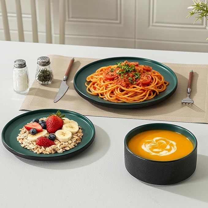 Stoneware Cereal Bowls Set of 4, 6 Inch Deep Bowl for Oatmeal, Soup, Ceramic Bowls Sets, Microwave Safe, Dishwasher Safe, Versatile for All Seasons, Matte Green
