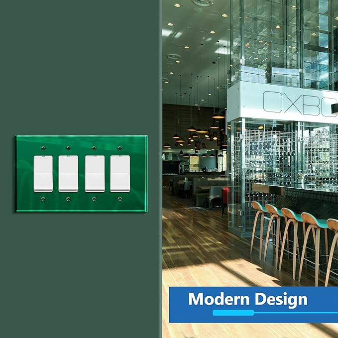 LIDER Reflective Acrylic Decorator Wall Plate, Mirrored Light Switch Plate, Plexiglass Outlet Cover, Acrylic Glass, Oversized 4-Gang 5.25" x 8.88", LWP-34O-AGR5P, Green, 5 Pack