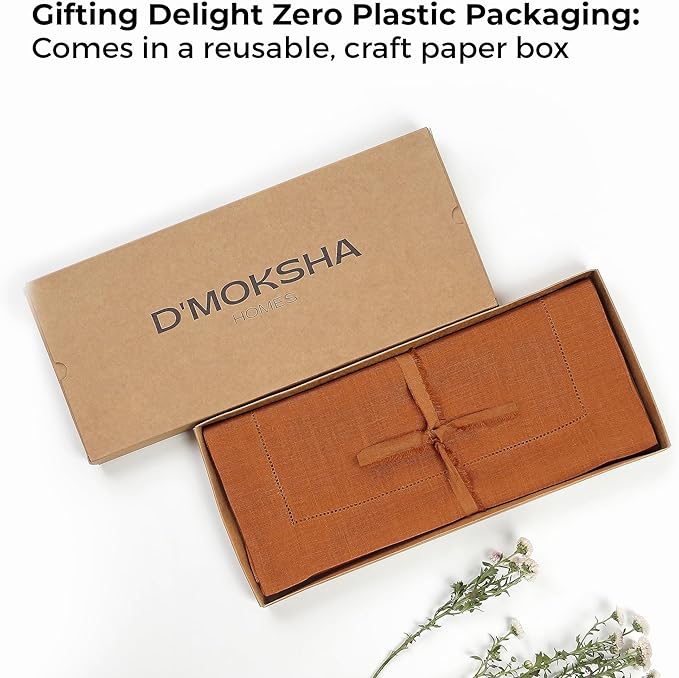 D'Moksha Homes Linen Rust Table Runner 60 Inches - Classic Hemstitch, 100% Pure Linen Coffee Table Runner 14 x 60 Inch Ideal for Dresser Tables - Spring, Easter