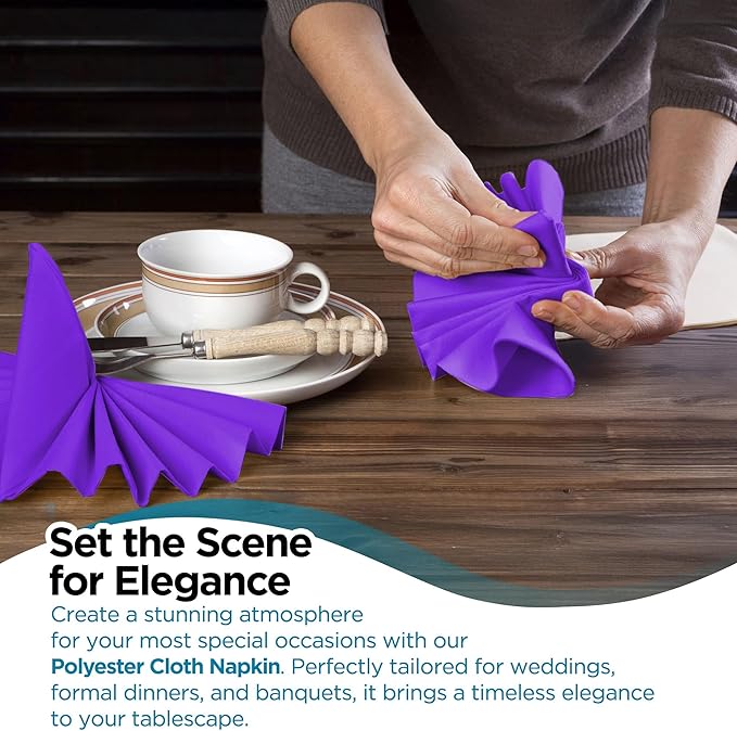 Polyester Cloth Napkins - Washable Soft Table Linens - Durable & Elegant for Dining, Restaurants, Weddings, Events, Rentals, Banquets, & Parties - Premium Quality Set of 250, Purple, 20"x20"