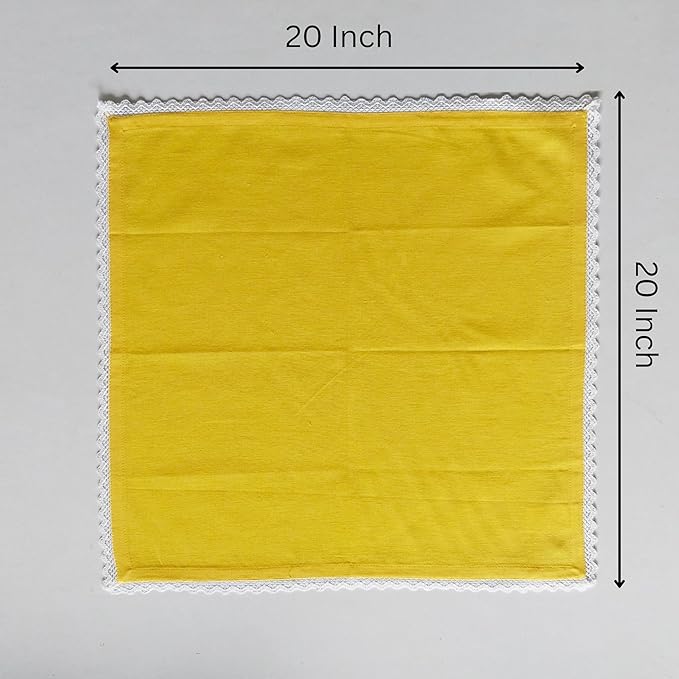 Fingercraft Dinner Cloth Napkin Cotton Linen Set of 12 Mitered Corners with Natural Elegant Lace for Everyday Use Napkins are Pre Shrunk and Good Absorbency with Lace 20x20 in Lemon