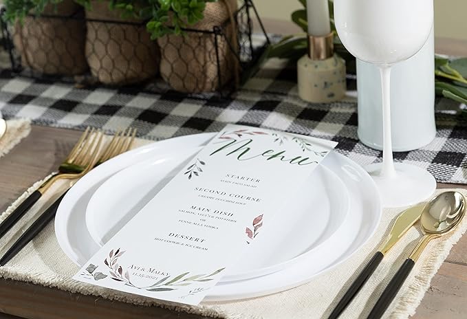 [30 Pack 6.3''] White Plastic Party Plates Edge Collection Premium heavyweight Elegant Disposable Tableware Dishes