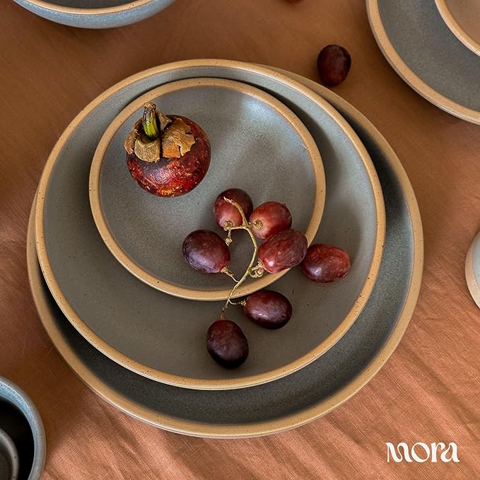 MORA Small Plates Set of 4, 6.5 inch Ceramic Pottery Dessert Plates - Microwave, Oven and Dishwasher Safe - Peppercorn