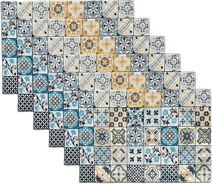 Mandala Bohemian Placemats Set of 6 Two-Sided Washable Table Placemat Boho Mat Fabric Cloth Vintage Flower for Farmhouse Kitchen Outdoor Dining Decor 12x18 Inch (Bohemian B)
