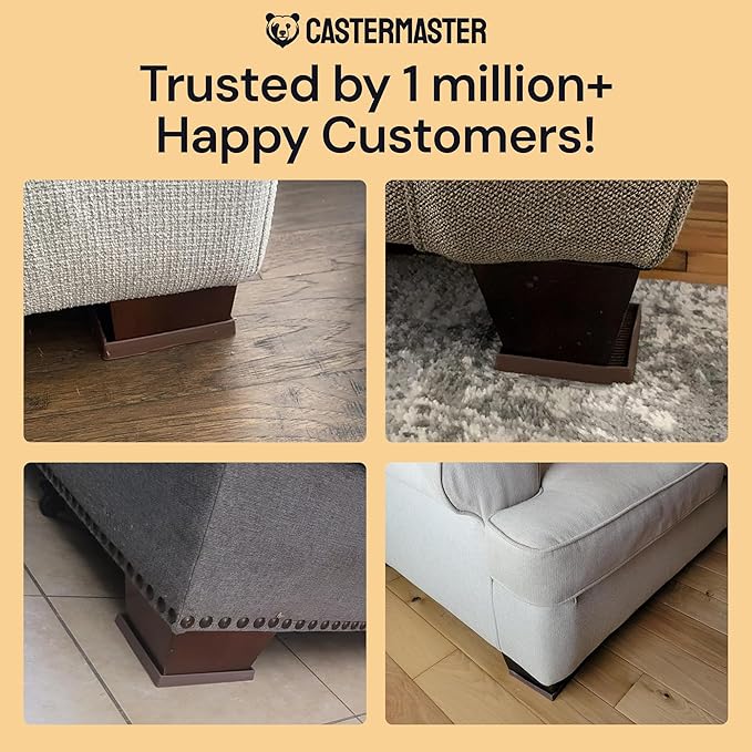 CasterMaster Square Rubber Furniture Pads - 4-Pack, Brown, 5in x 5in - Non Slip Furniture Pads for Hardwood Floors - Floor Protectors for Chairs & Rubber Feet - Stoppers to Prevent Sliding