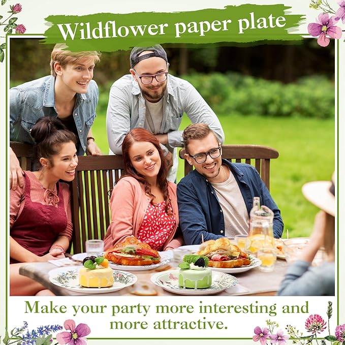 60 Pcs 7 Inch Vintage Wildflower Paper Plates Retro Flower Plant Herb Decorations Tableware Butterfly Dinnerware Decoration for Spring Summer Garden Home Picnic Decoration Supplies