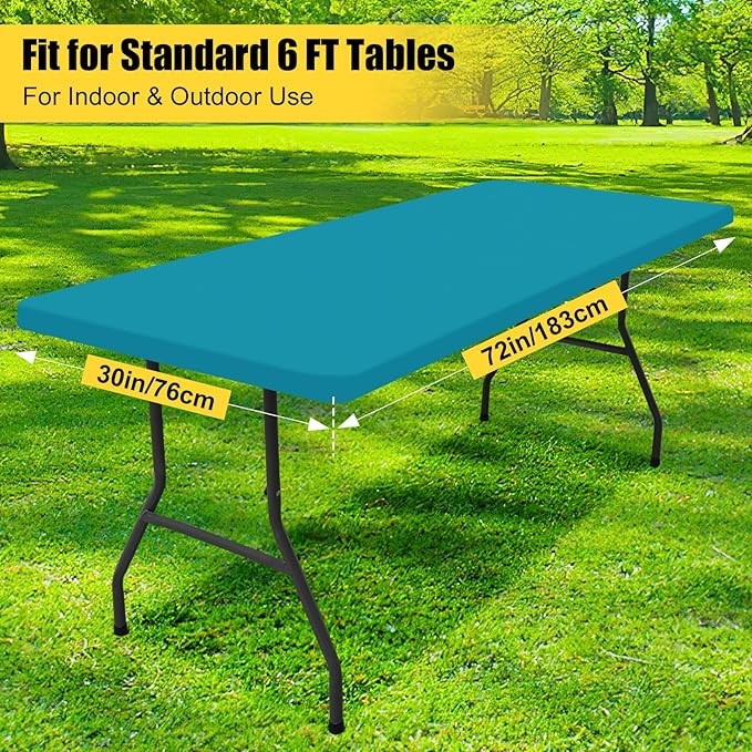 Smiry Rectangle Picnic Table Cloth, Waterproof Elastic Fitted Tablecloths for 6 Foot Tables, Washable Polyester Table Cover for Camping, Indoor and Outdoor (Teal, 30"x72")