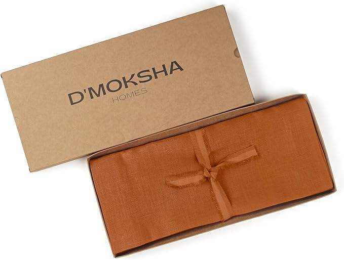 D'Moksha Homes Linen Rust Table Runner 48 Inches - 100% Pure Linen Table Runner 14 x 48 Inch for Coffee Tables, Dresser, Spring, Easter - Machine Washable