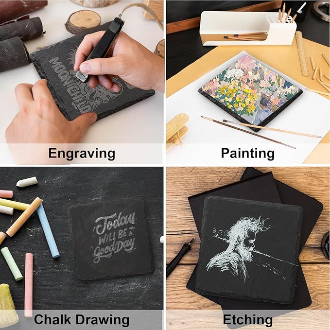 Slate Coasters Set of 48,4-Inch Black Square Stone Drink Coasters with Scratch-Resistant Backing,Durable Tabletop Protection for Home Office Kitchen,Ideal Housewarming Wedding Gifts