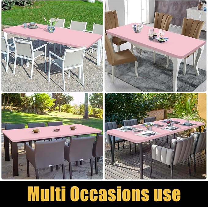 Smiry Rectangle Picnic Table Cloth, Waterproof Elastic Fitted Tablecloths for 6 Foot Tables, Washable Polyester Table Cover for Camping, Valentine's Day and Outdoor (Pink, 30"x72")