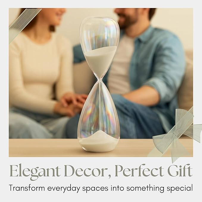 Cassandra Iridescent Hourglass Decorative Object – Large Glass Teardrop Silhouette Modern Home Decor – Shelf Display & Coffee Table Decor for Office & Living Room – 23", Frost
