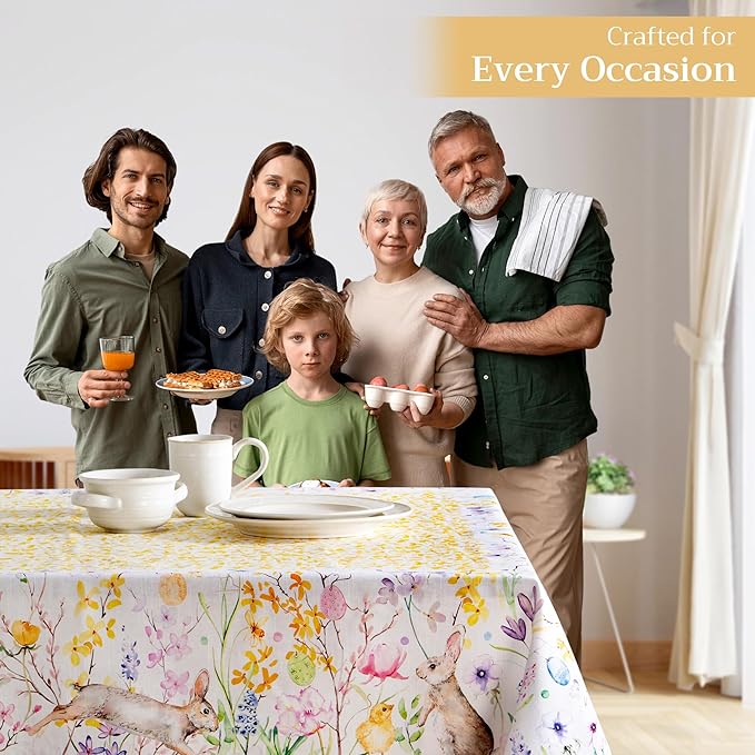 Maison d' Hermine Table Cloth Rectangle Table 100% Cotton 60 x 90 Inches Tablecloth Reusable Decorative for Dining Room Farmhouse Home Valentines Day Decorations Spring Summer - Easter Zest
