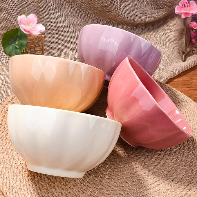 Ceramic Rice Bowl Set of 4 Porcelain Sushi Bowls for Sushi Sauce 4.72 Inch Assorted Colors Microwave Safe Smooth Glazed Finish Simple Design