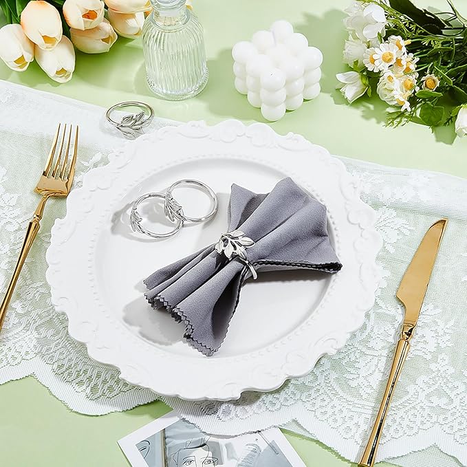 Peacoblue 60Pcs Sliver Leaf Napkin Rings Holders Modern Stainless Steel Napkin Ring Holders for Table Decor Settings, Vintage Napkin Ring for Wedding Christmas Thanksgiving Day Party