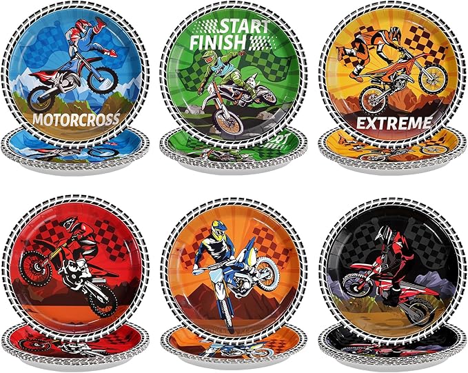60Pcs Dirt Bike Party Decorations 9" Dirtbike Birthday Heavy Duty Paper Plates Motorcycle Disposable Plates Motocross Tableware for Boys Dirt Bike Birthday Party Decorations