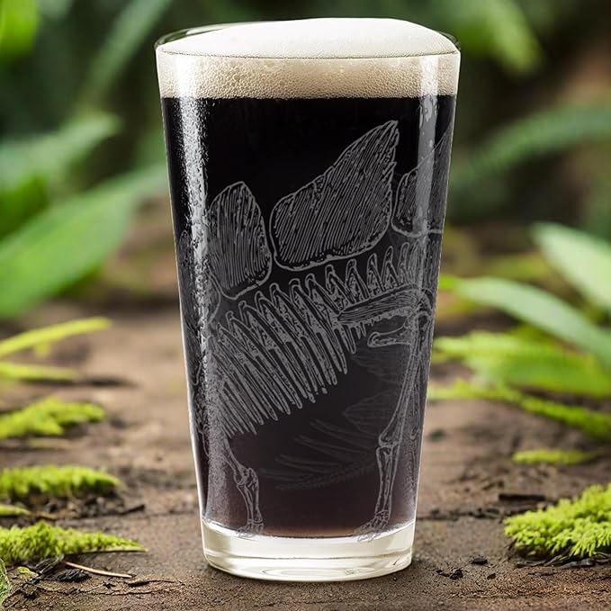 LumEngrave STEGOSAURUS SKELETON Engraved Beer Pint Glass | Dino Dinosaur Jurassic Paleontology | Great Gift Idea!
