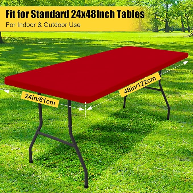 Smiry Rectangle Picnic Table Cloth, Waterproof Elastic Fitted Tablecloths for 4 Foot Tables, Washable Polyester Table Cover for Camping, Indoor and Outdoor (Red, 24"x48")