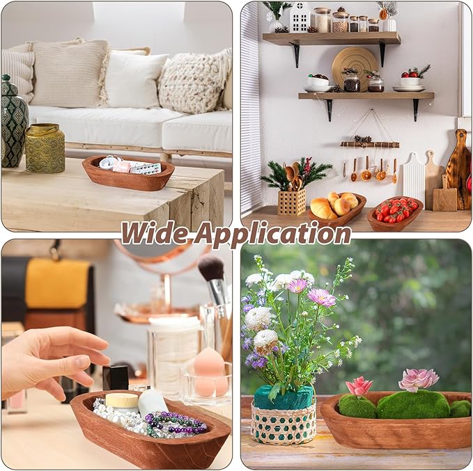 4 Pcs Wooden Dough Bowl Wood Decorative Rustic Wooden Bowls Table Centerpiece for Living Room Home Dining Room Kitchen Decoration(Brown,10'' X 6'' X 2'',Classic)