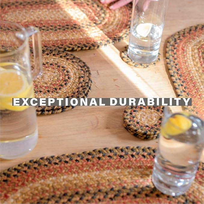 Homespice Russet Jute Braided Kitchen Trivets for Hot Dishes, Warm Country Decor, Set of 6, Multicolor 8" Round Heat Resistant Mat - Rich Colors, Easy to Clean, Durable and Protects Furniture
