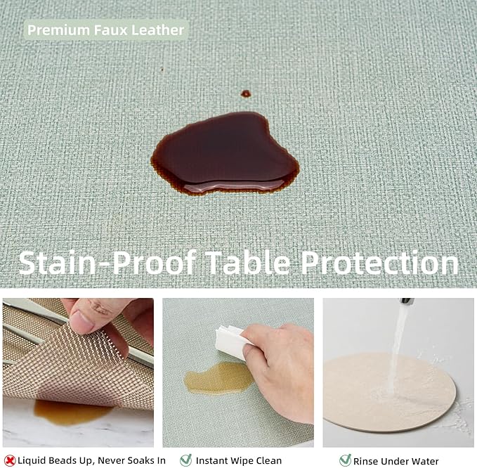 Round Wipeable Placemats Set of 6 – Faux Leather Round Table Mats, Waterproof & Washable Vinyl Placemats, Circle Design for Dining Table Decor– Sage Green