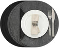 Myir JUN Round Placemats, Dual Sided Faux Leather Place Mats Set of 6 Indoor/Outdoor Non-Slip Washable Table Mats (Gray Black, Set of 6)