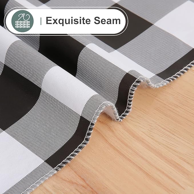 misaya Rectangle Waterproof Vinyl Table Cloth, Buffalo Flannel Backed Tablecloth, Wipeable Plastic Table Cover for Christmas (70" x 108", Black and White)
