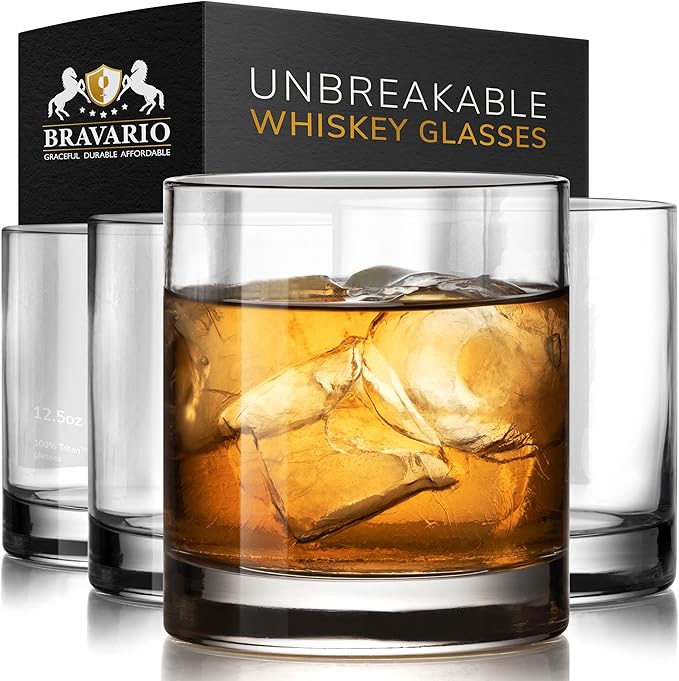 Unbreakable Tritan Plastic Whiskey Glasses | Shatterproof Double Rocks | Dishwasher-Safe | BPA-free | Perfect for Cocktail Bourbon | 12.5 oz, Set of 4