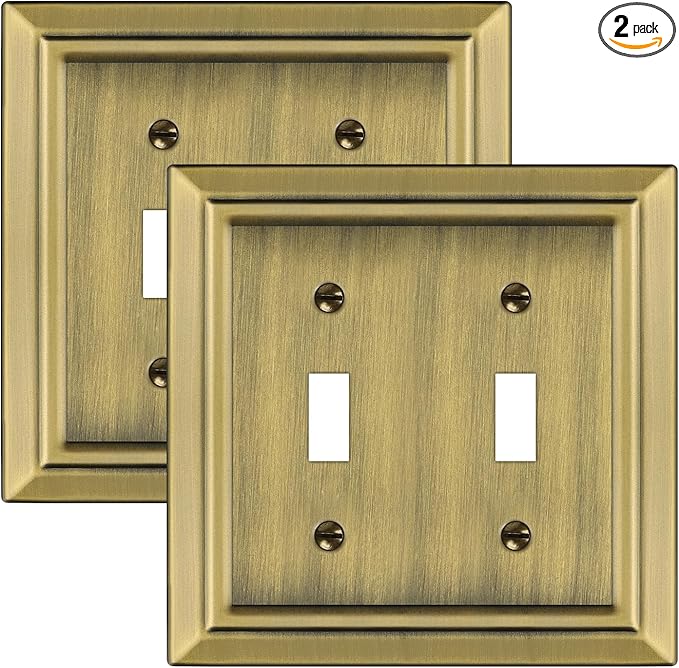 Metal Wall Plate for Electrical Outlets, Decorative Antique Brass Switch Plates Outlet Cover, Light Switch Cover Plate, 2-Gang Wall Plates (Double Toggle, 2 Pack)