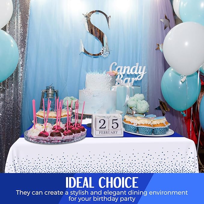 Breling 24 Pack Royal Blue Disposable Plastic Tablecloths and Satin Table Runner Set, 54 x 108 Inch Tablecloth, 12 x 108 Inch Table Runners for Wedding Graduation Birthday Baby Shower