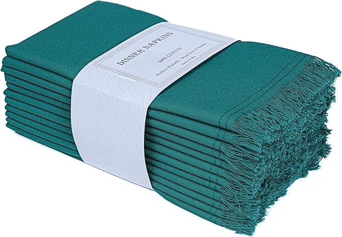 Bedding Craft Cotton Cloth Dinner Napkins Set of 12 – 18x18 Funfare with Frayed Selvedge Edges – Machine Washable Fabric Napkins for Weddings, Baby Showers, Parties & Everyday Dining