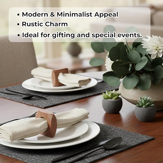 CLEENTABLE Wooden Napkin Rings Set of 12 Fall Decor for Home Square Acacia Wood Napkin Holders for Dining Table Settings Wood Napkin Ring Rustic Table Décor for Weddings, Parties, and Everyday Use