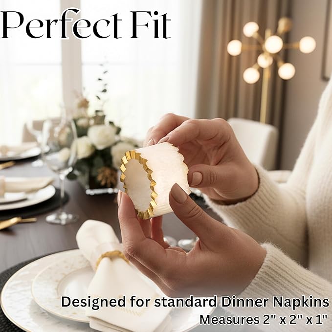 ALPHA Living HOME Epoxy Resin Napkin Rings - 12 Pieces Farmhouse Napkin Rings Holder for Wedding, Banquet, Adornment for Table Settings, Boho Style for Dining Table, Wedding (Black & Cream)