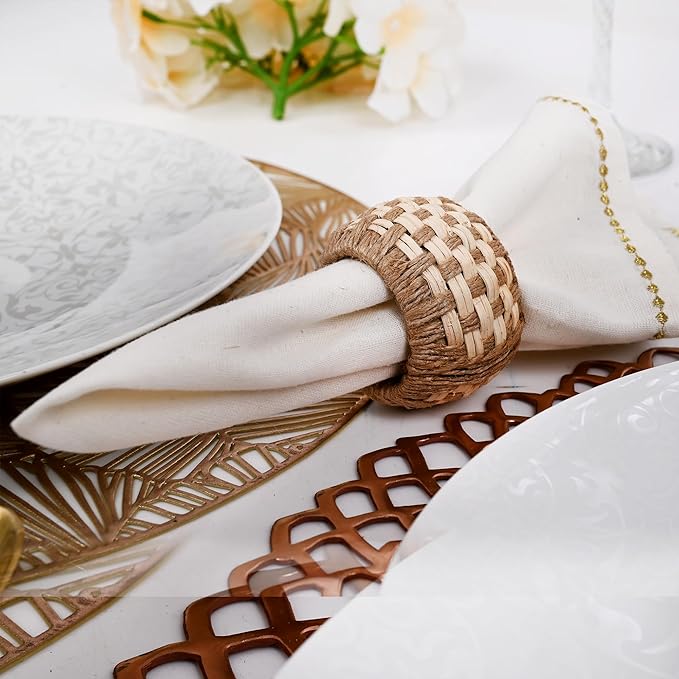 Rattan Napkin Rings Set of 12 – Handmade Napkin Ring Holders for Dining Table, Parties & Family Gatherings, Elegant Tabletop Décor for Weddings, Dinners & Events