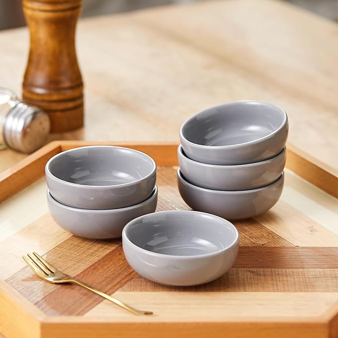 Ceramic Pinch Bowls,2.7 oz Mini Prep Dip Bowl Set,Small Dipping Salsa Charcuterie Soy Sauce Side Dish for Sushi,Set of 6(Grey)