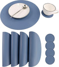 Jovono Set of 6 Faux Leather Round Placemats and Coasters, Coffee Mats Kitchen Table Mats, Waterproof, Easy to Clean for Kitchen Dining Round Table